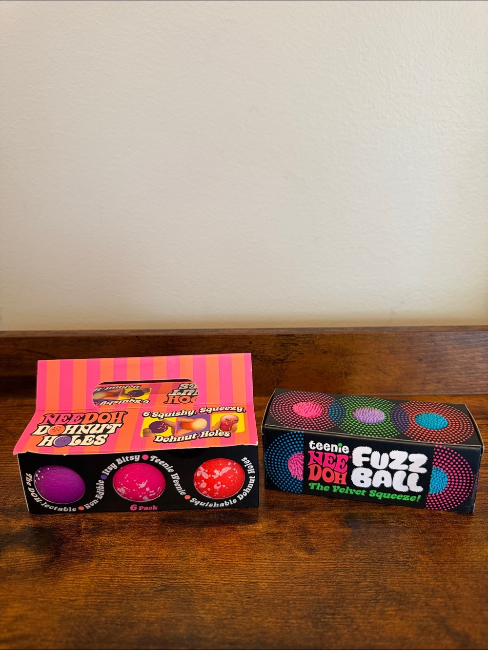 Needoh Teenie Fuzz Ball & Donut Holes Squishy Toy Set - Pink and Purple